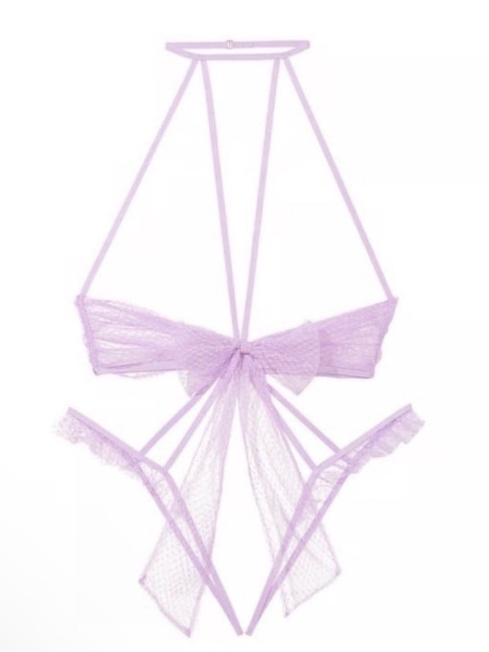 Victoria secret Sheer Lavender Bow Lingerie Teddy crotchless - cup less - Picture 2 of 7